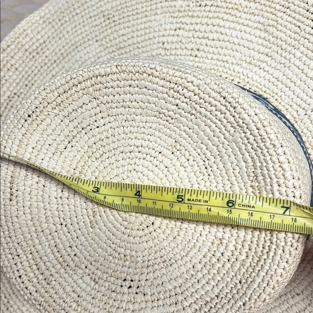 Anthropologie X Elegancia Tropical Stylish Beige Straw Hat with Blue Wave Band